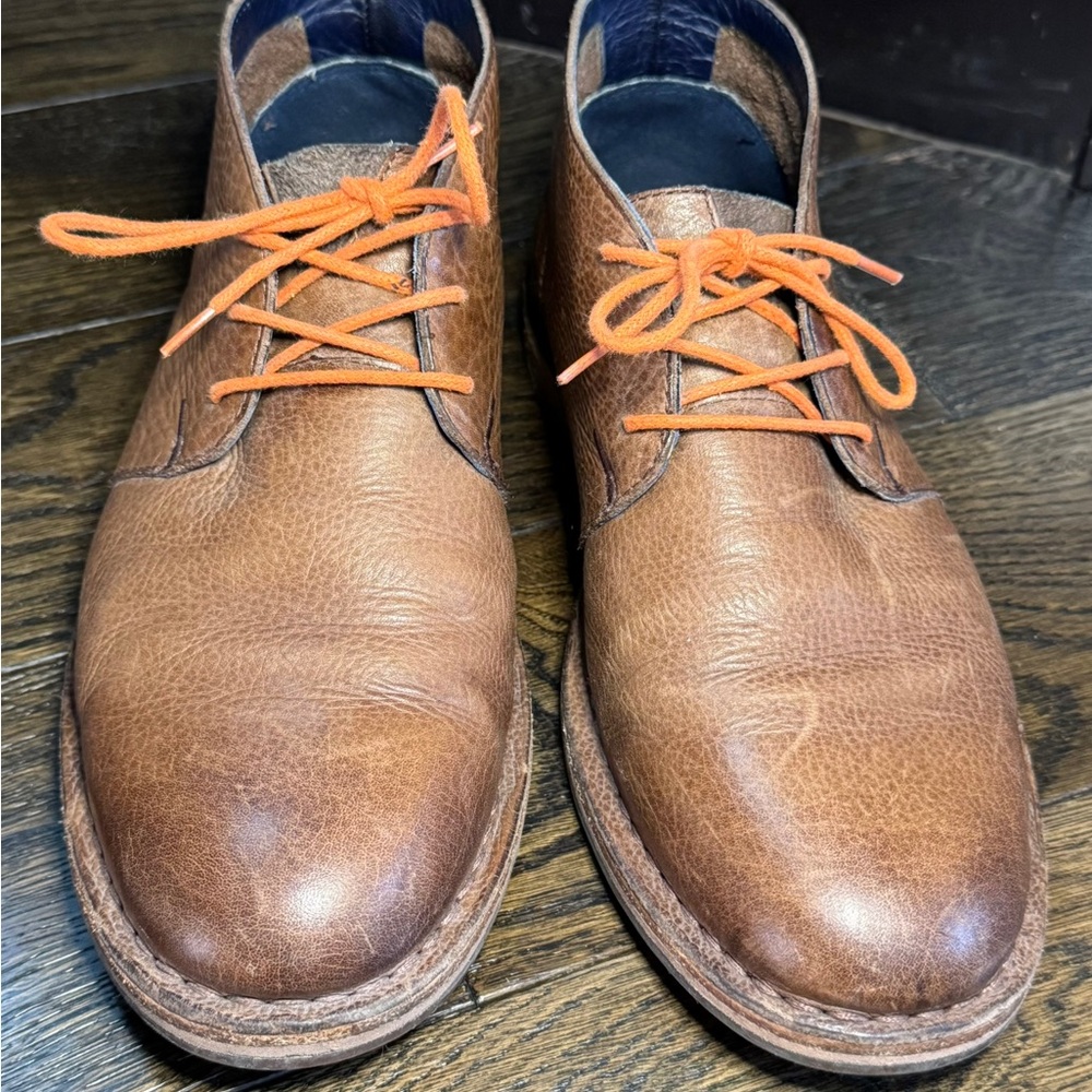 Men's Brown Leather Shoes with Orange Laces